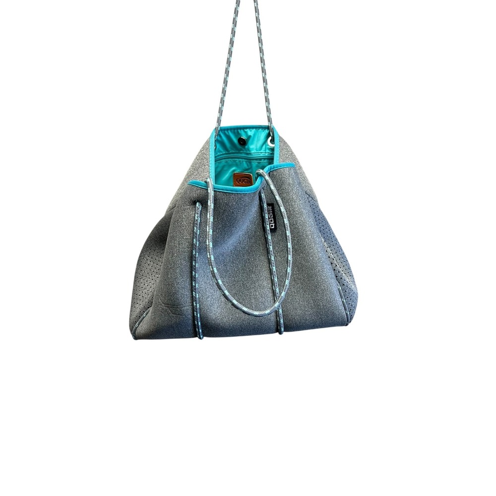 Qogir Neoprene Tote Bag Gray Turquoise Trim Beach Gym Diaper Travel‎